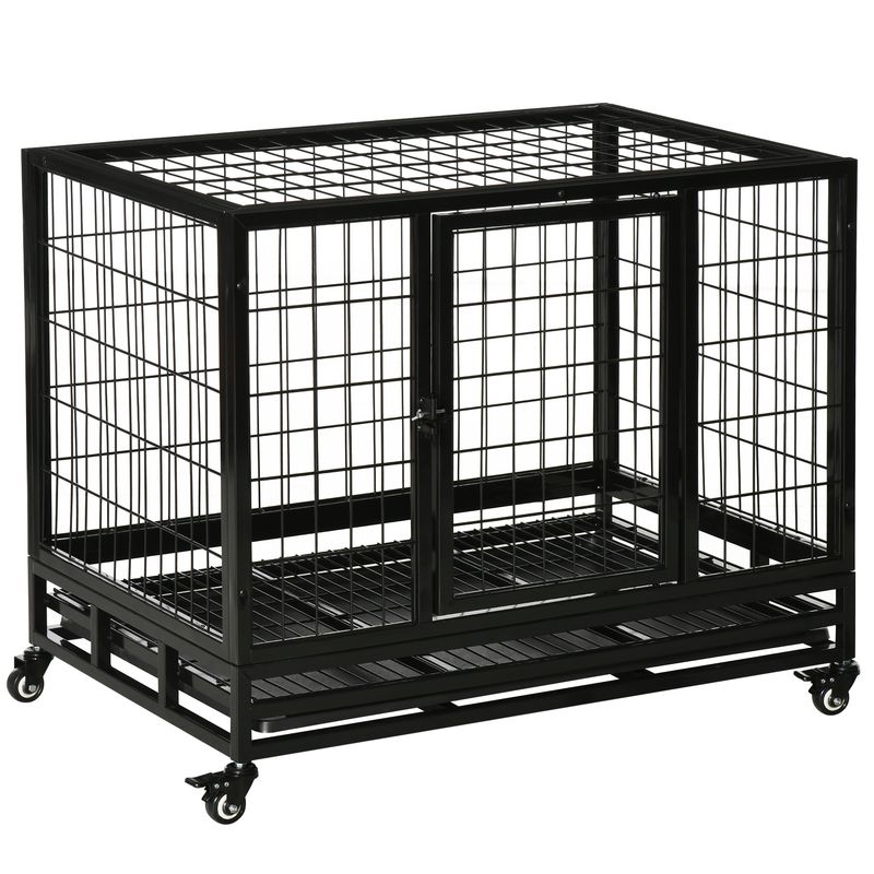 PawHut - cage d'intérieur 2 portes pour chien sur roulettes - noir