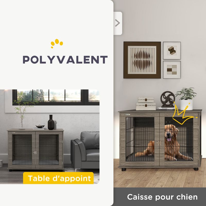 PawHut - cage d'intérieur 1 porte pour chien en bois - gris