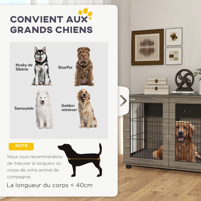 PawHut - cage d'intérieur 1 porte pour chien en bois - gris