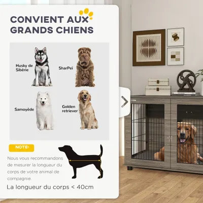 PawHut - cage d'intérieur 1 porte pour chien en bois - gris