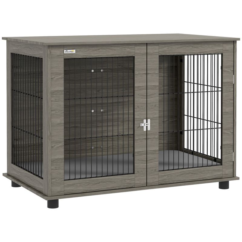 PawHut - cage d'intérieur 1 porte pour chien en bois - gris