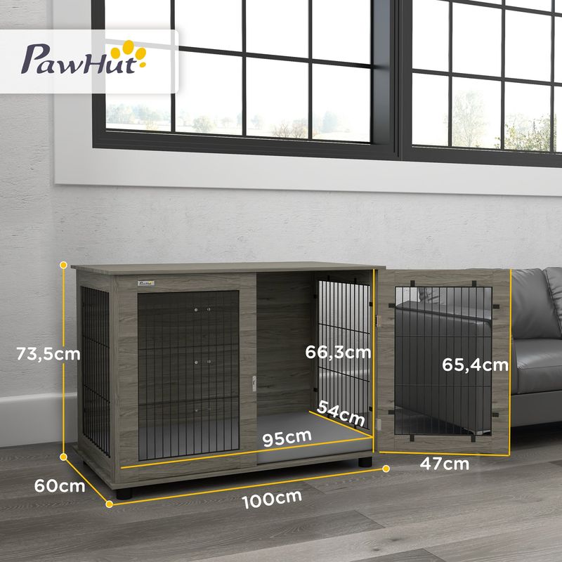 PawHut - cage d'intérieur 1 porte pour chien en bois - gris