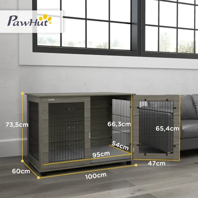 PawHut - cage d'intérieur 1 porte pour chien en bois - gris