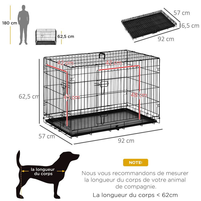 PawHut - cage d'intérieur pliable double porte pour chien - noir