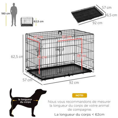 PawHut - cage d'intérieur pliable double porte pour chien - noir