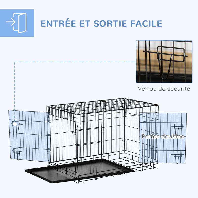 PawHut - cage d'intérieur pliable double porte pour chien - noir