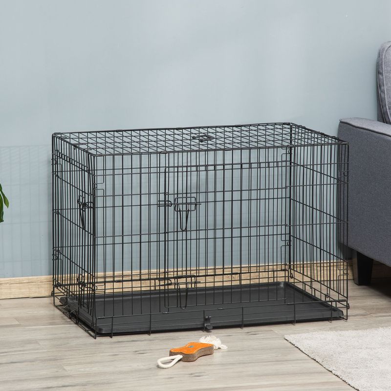 PawHut - cage d'intérieur pliable double porte pour chien - noir