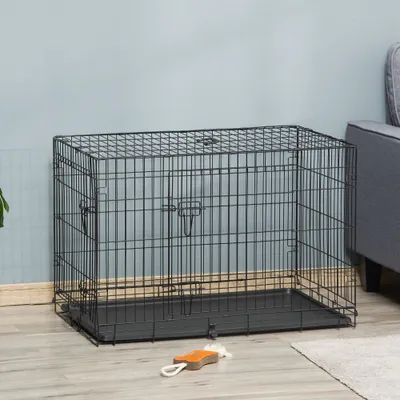 PawHut - cage d'intérieur pliable double porte pour chien - noir