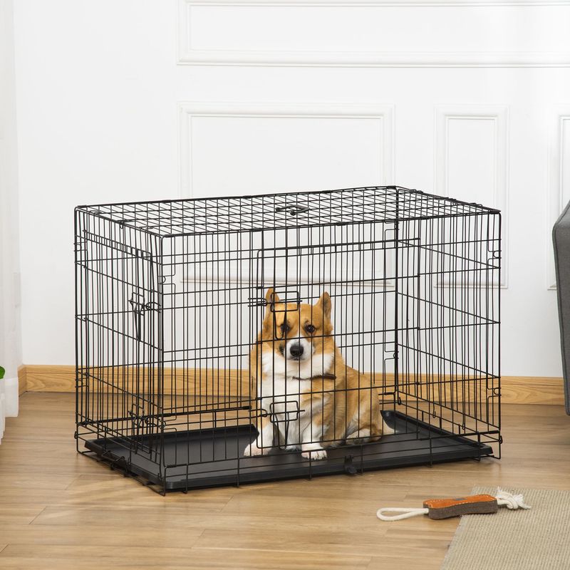 PawHut - cage d'intérieur pliable double porte pour chien - noir