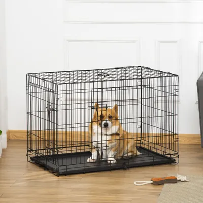 PawHut - cage d'intérieur pliable double porte pour chien - noir