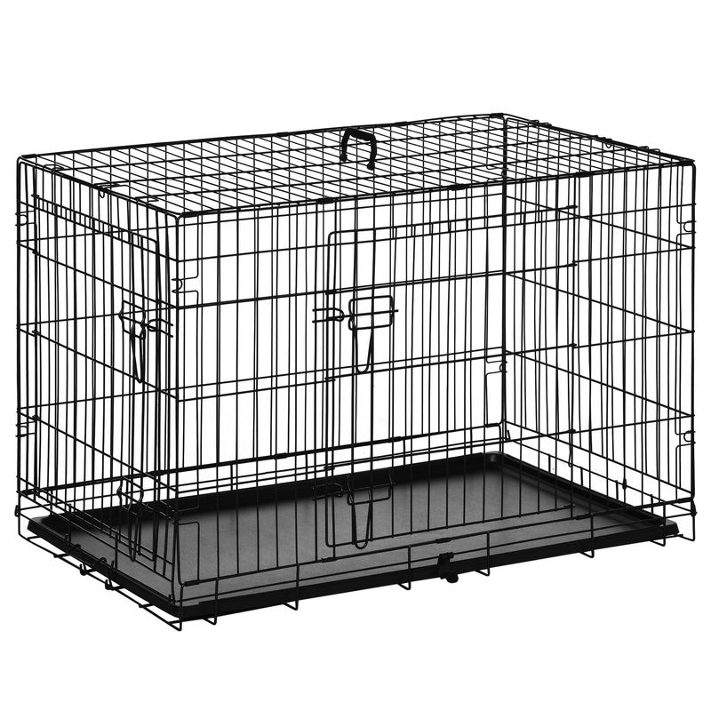 PawHut - cage d'intérieur pliable double porte pour chien - noir