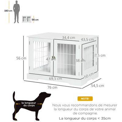 PawHut - cage d'intérieur 3 portes pour chien en bois - blanc