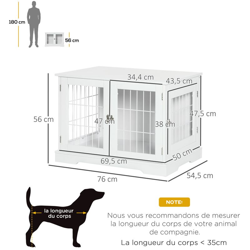 PawHut - cage d'intérieur 3 portes pour chien en bois - blanc