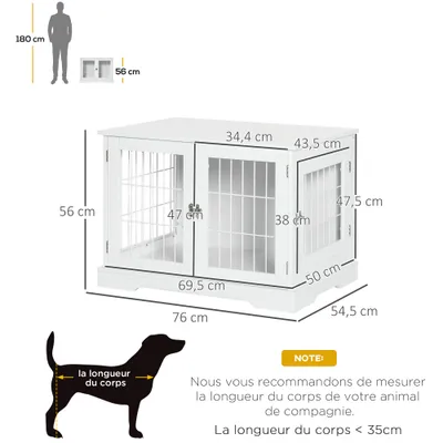 PawHut - cage d'intérieur 3 portes pour chien en bois - blanc