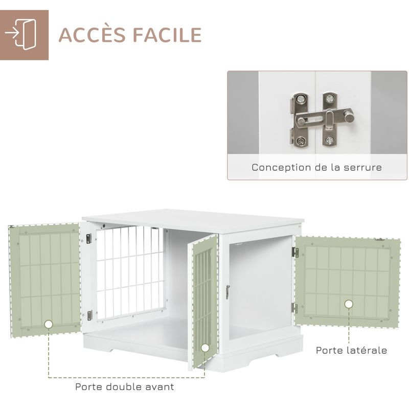 PawHut - cage d'intérieur 3 portes pour chien en bois - blanc