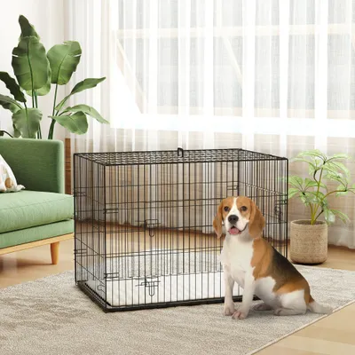 PawHut - cage d'intérieur pliante 2 portes coussin pour chien - noir PawHut - cage d'intérieur pliante 2 portes coussin pour chien - noir
