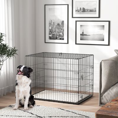 PawHut - cage d'intérieur pliante 2 portes coussin pour chien - noir