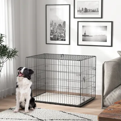 PawHut - cage d'intérieur pliante 2 portes coussin pour chien - noir PawHut - cage d'intérieur pliante 2 portes coussin pour chien - noir