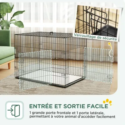 PawHut - cage d'intérieur pliante 2 portes coussin pour chien - noir PawHut - cage d'intérieur pliante 2 portes coussin pour chien - noir