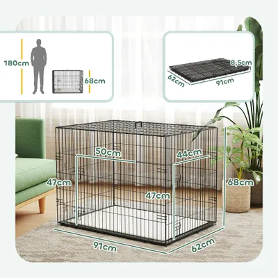 PawHut - cage d'intérieur pliante 2 portes coussin pour chien - noir PawHut - cage d'intérieur pliante 2 portes coussin pour chien - noir