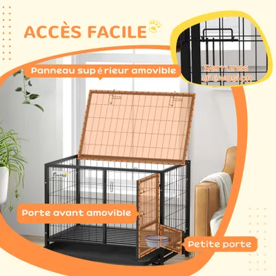 PawHut - cage d'intérieur 2 portes pour chien sur roulettes - noir