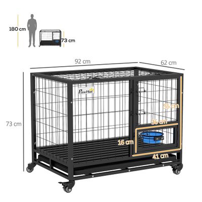 PawHut - cage d'intérieur 2 portes pour chien sur roulettes - noir