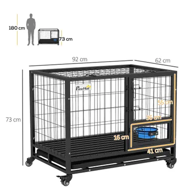 PawHut - cage d'intérieur 2 portes pour chien sur roulettes - noir
