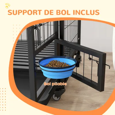 PawHut - cage d'intérieur 2 portes pour chien sur roulettes - noir