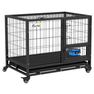 PawHut - cage d'intérieur 2 portes pour chien sur roulettes - noir