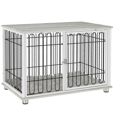 PawHut - cage d'intérieur 1 porte coussin pour chien en bois - blanc