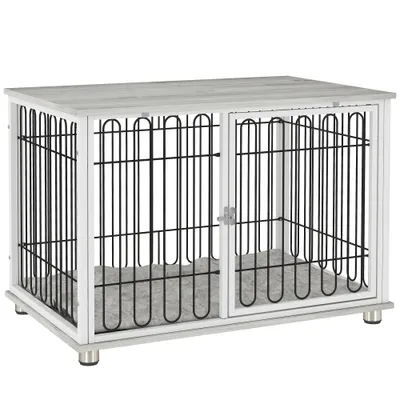 PawHut - cage d'intérieur 1 porte coussin pour chien en bois - blanc PawHut - cage d'intérieur 1 porte coussin pour chien en bois - blanc