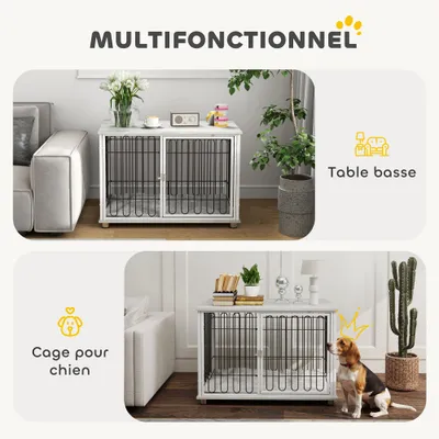 PawHut - cage d'intérieur 1 porte coussin pour chien en bois - blanc PawHut - cage d'intérieur 1 porte coussin pour chien en bois - blanc