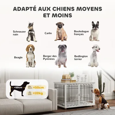 PawHut - cage d'intérieur 1 porte coussin pour chien en bois - blanc PawHut - cage d'intérieur 1 porte coussin pour chien en bois - blanc
