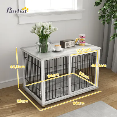 PawHut - cage d'intérieur 1 porte coussin pour chien en bois - blanc PawHut - cage d'intérieur 1 porte coussin pour chien en bois - blanc