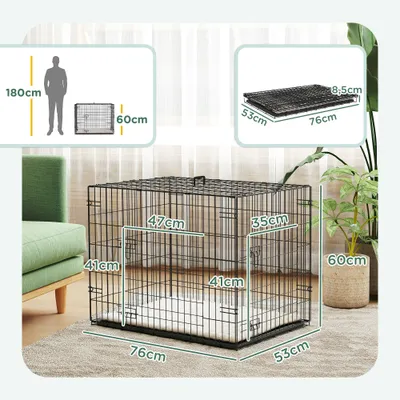 PawHut - cage d'intérieur pliante 2 portes coussin pour chien - noir