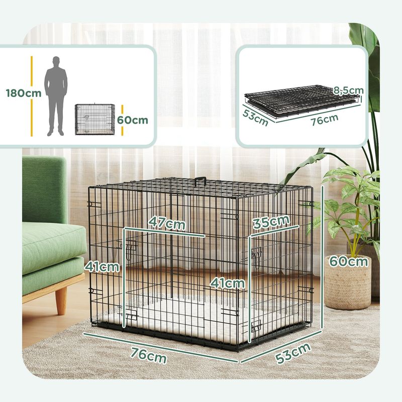 PawHut - cage d'intérieur pliante 2 portes coussin pour chien - noir