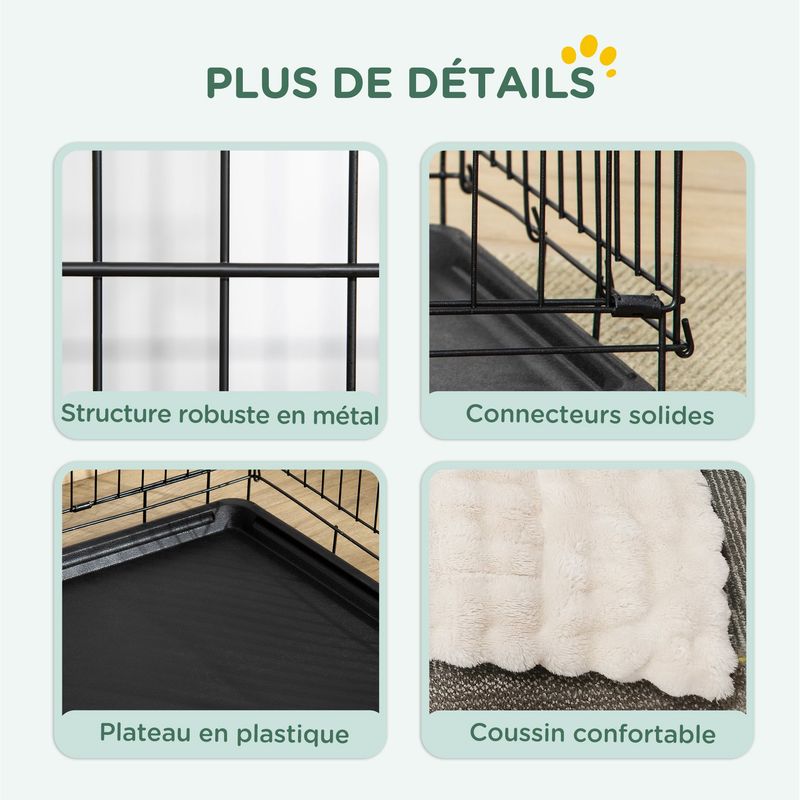 PawHut - cage d'intérieur pliante 2 portes coussin pour chien - noir