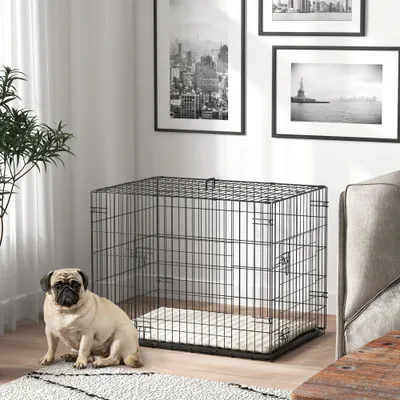 PawHut - cage d'intérieur pliante 2 portes coussin pour chien - noir