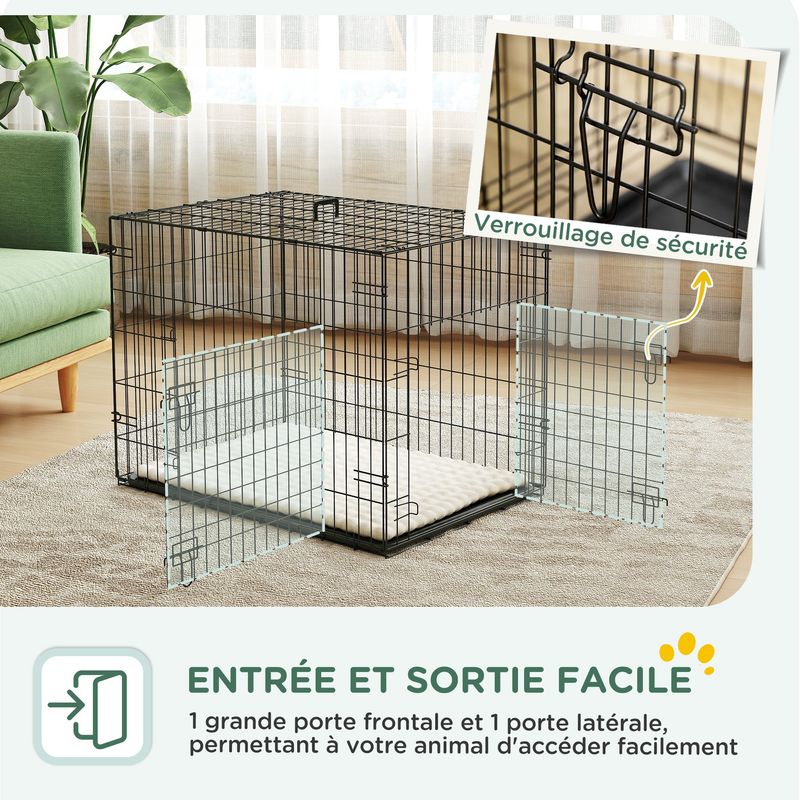 PawHut - cage d'intérieur pliante 2 portes coussin pour chien - noir