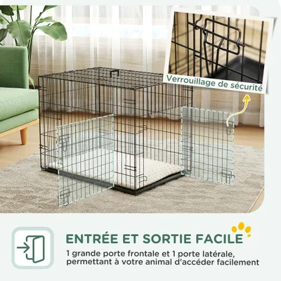 PawHut - cage d'intérieur pliante 2 portes coussin pour chien - noir