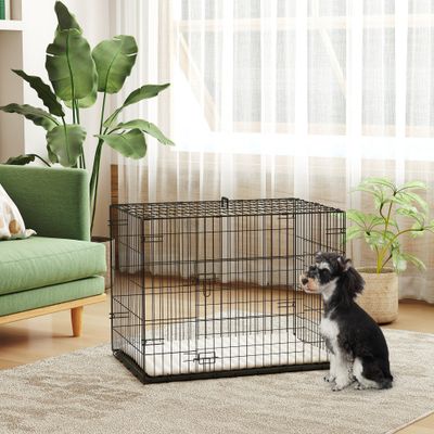 PawHut - cage d'intérieur pliante 2 portes coussin pour chien - noir