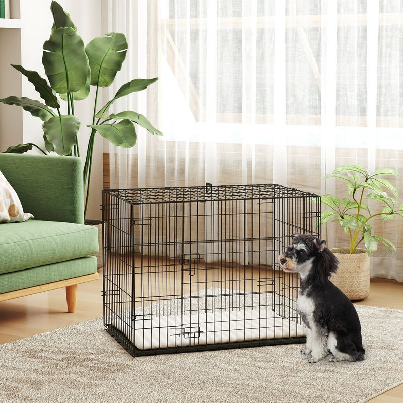 PawHut - cage d'intérieur pliante 2 portes coussin pour chien - noir