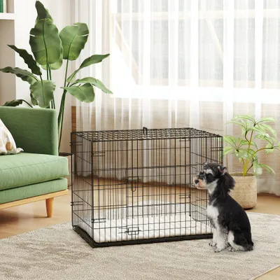 PawHut - cage d'intérieur pliante 2 portes coussin pour chien - noir