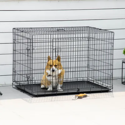 PawHut - cage d'intérieur pliable double porte pour chien - noir