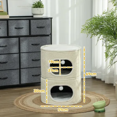 PawHut - Tour pour chat modulable zippée 3 parties 2 pompons
