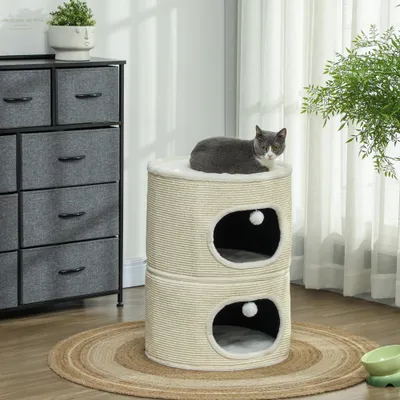 PawHut - Tour pour chat modulable zippée 3 parties 2 pompons