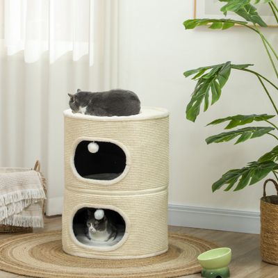 PawHut - Tour pour chat modulable zippée 3 parties 2 pompons