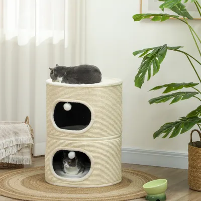 PawHut - Tour pour chat modulable zippée 3 parties 2 pompons