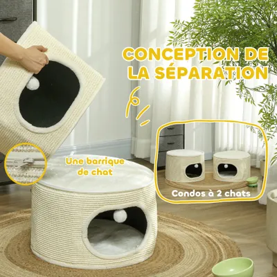 PawHut - Tour chat modulable griffoir H.69 cm - crème