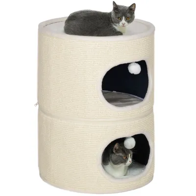 PawHut - Tour pour chat modulable zippée 3 parties 2 pompons